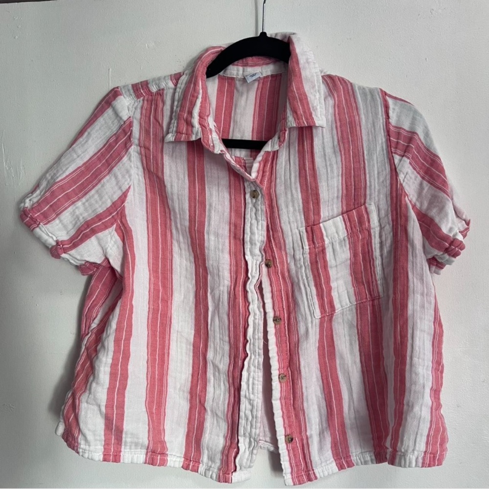 Striped Pink and White Button-Up Shirt
